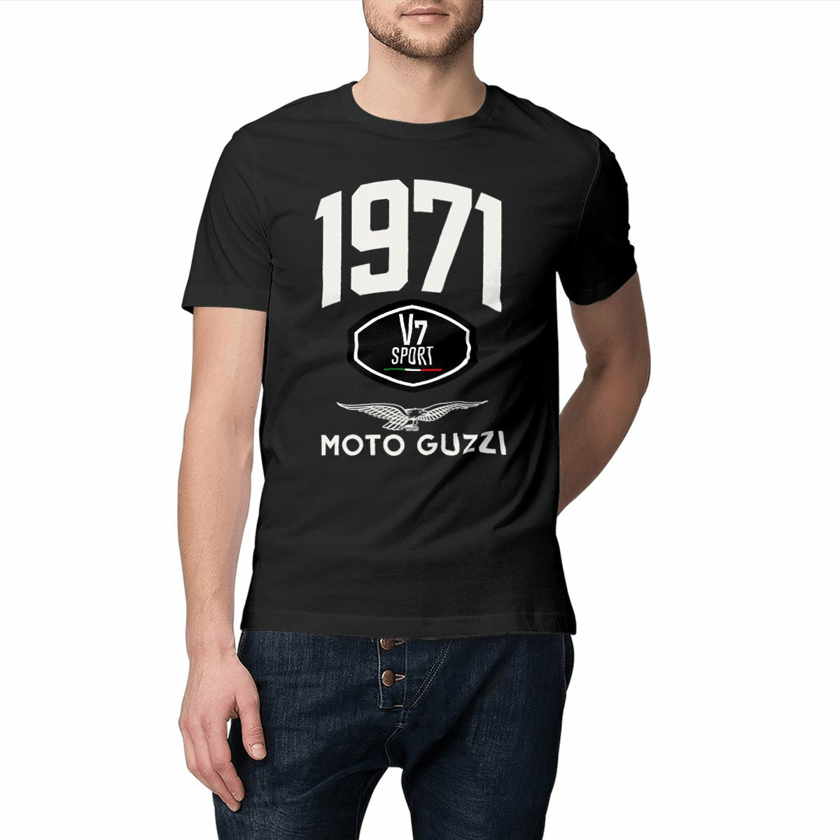 T-shirt noir manches courtes Moto Guzzi V7 Sport